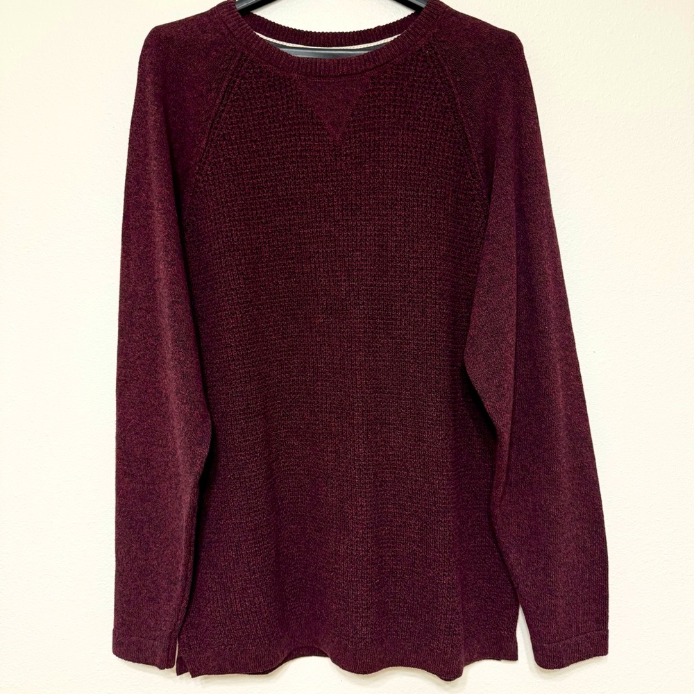 Weatherproof Maroon Knit Ribbed Cotton Blend Long Sleeve Side Slit Sweaters, L
